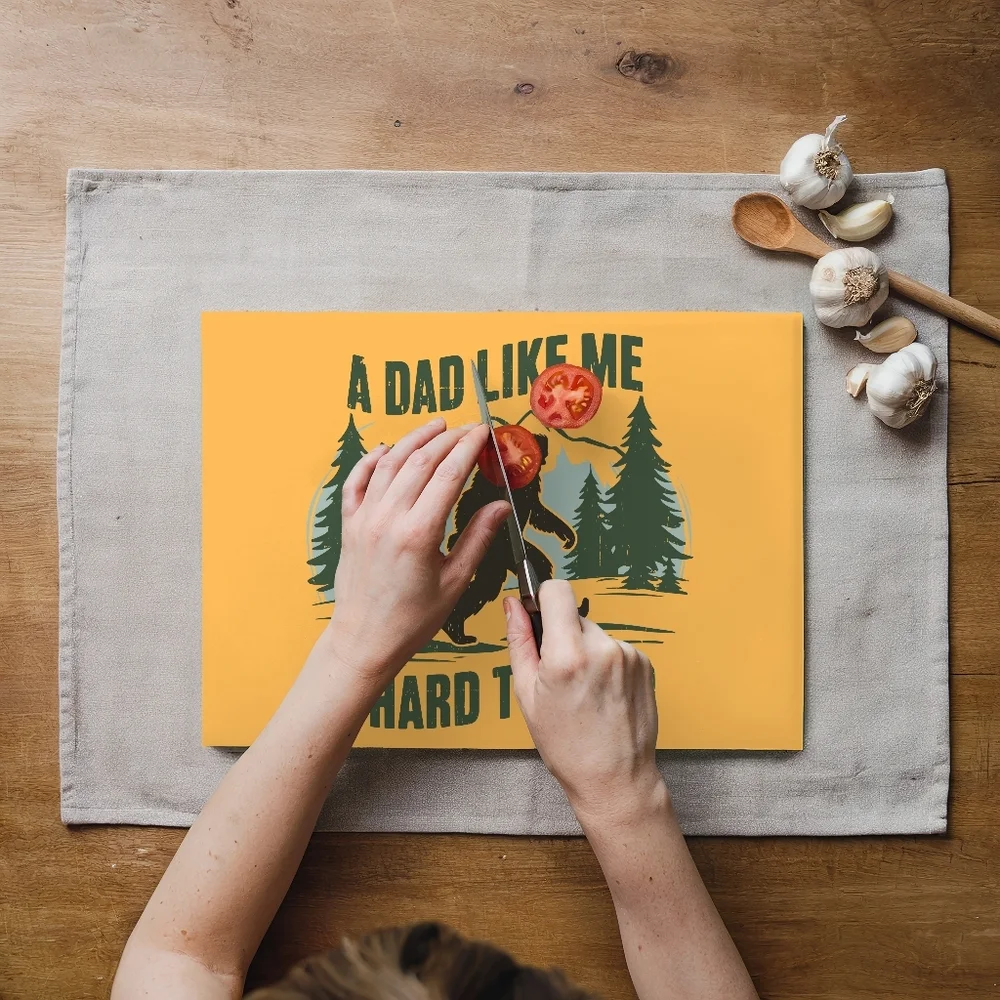 Bigfoot Yellow Glass Cutting Board Forest Design Father Day Gift Size 11x8in